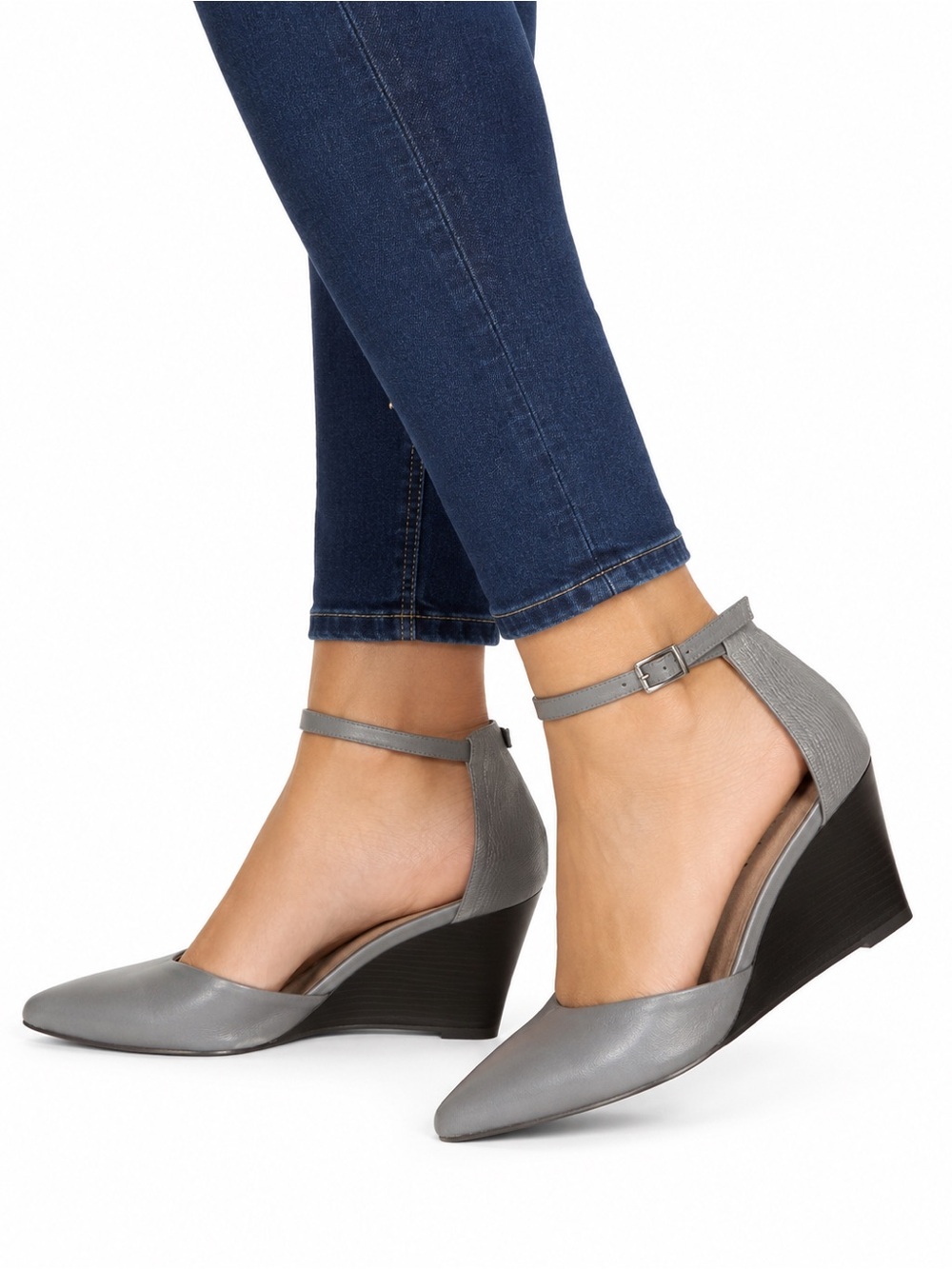 Moda Spana Harrison Gray Leather D’Orsay Wedge Pumps Women’s 7.5M Ankle Strap
